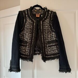 Tory Burch Black and White Fringed Blazer